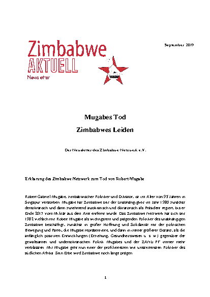 Zimbabwe Aktuell September 2019 - MUGABES TOD, ZIMBABWES LEIDEN