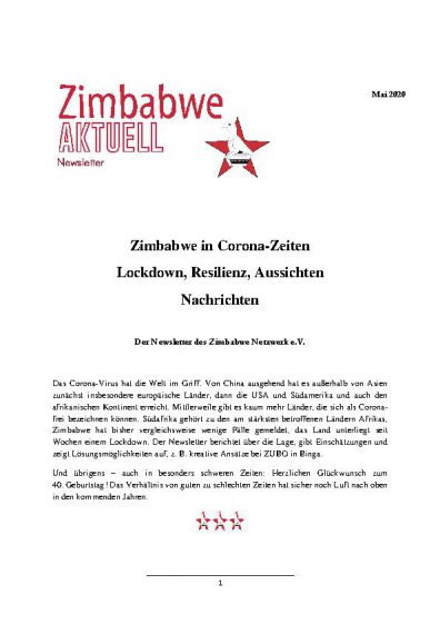 Zimbabwe Aktuell Mai 2020 - Corona-Krise